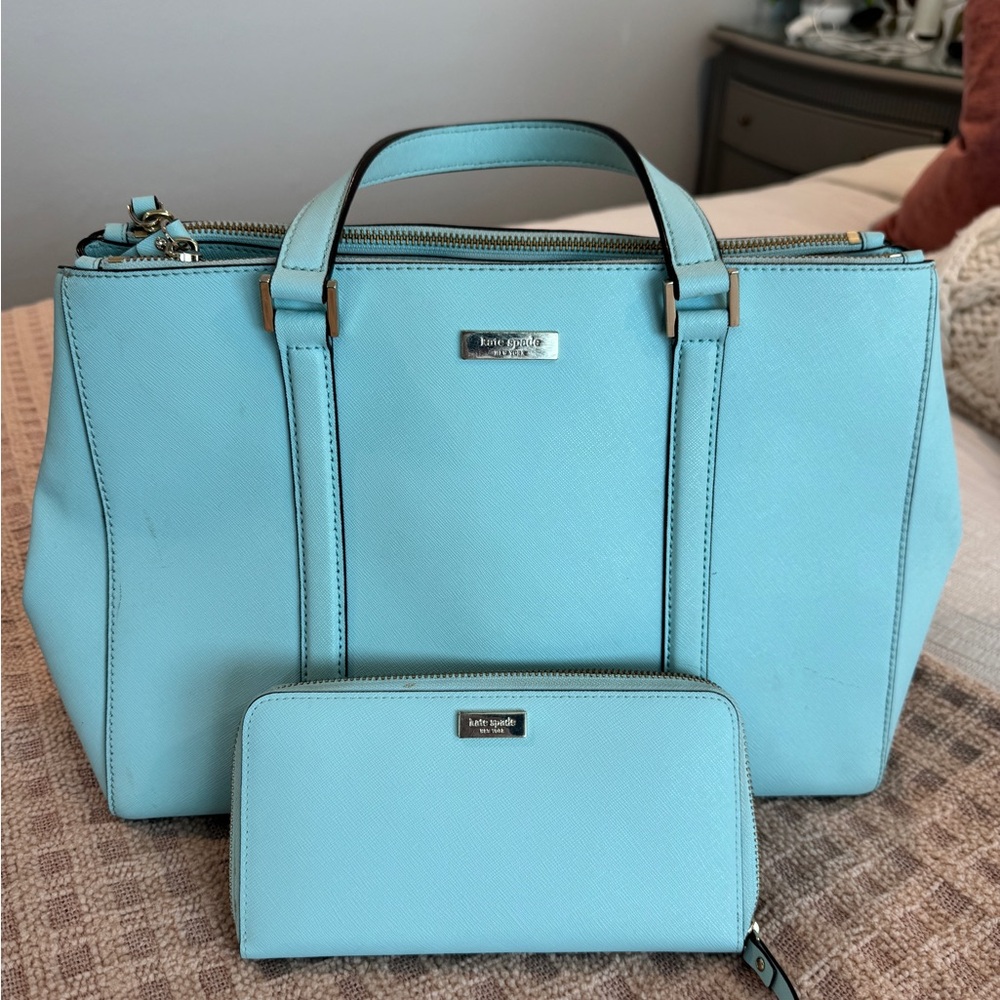 Kate Spade Light Tiffany Blue Tote and Wallet